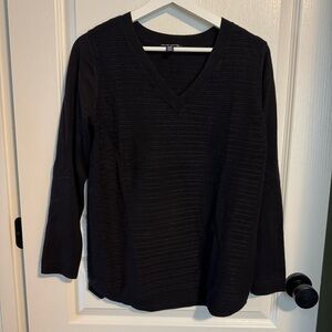 Hilary Radley Black Textured V-Neck Blouse